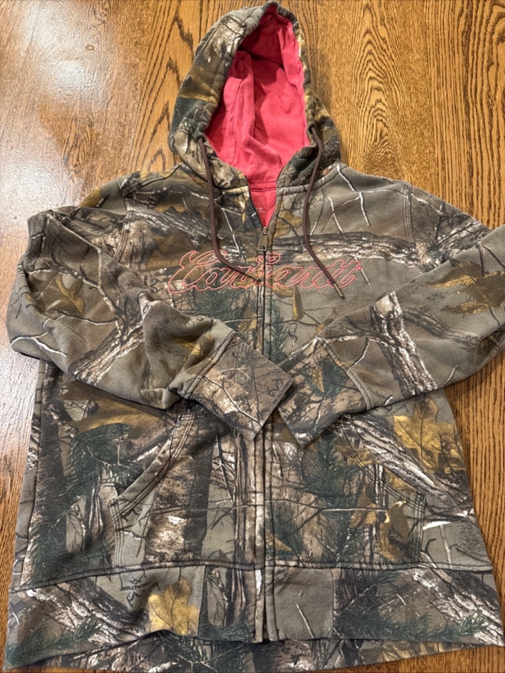 Carhartt Girls Realtree Camo Full Zip Hoodie Pink Lining Size Large (12-14)